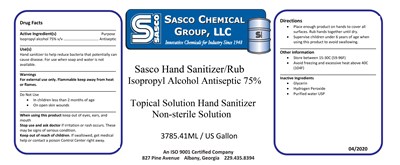 Principle Display Panel (Sasco Hand Sanitizer Rub Content Labeling)